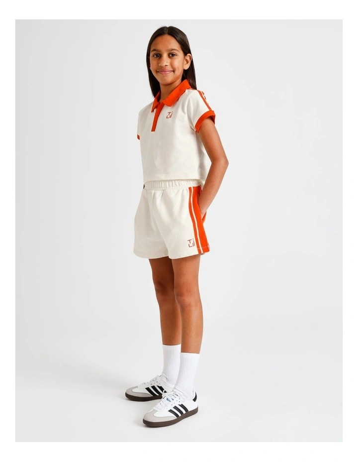 Sweat Short in Ecru with Red Side Stripe image 3