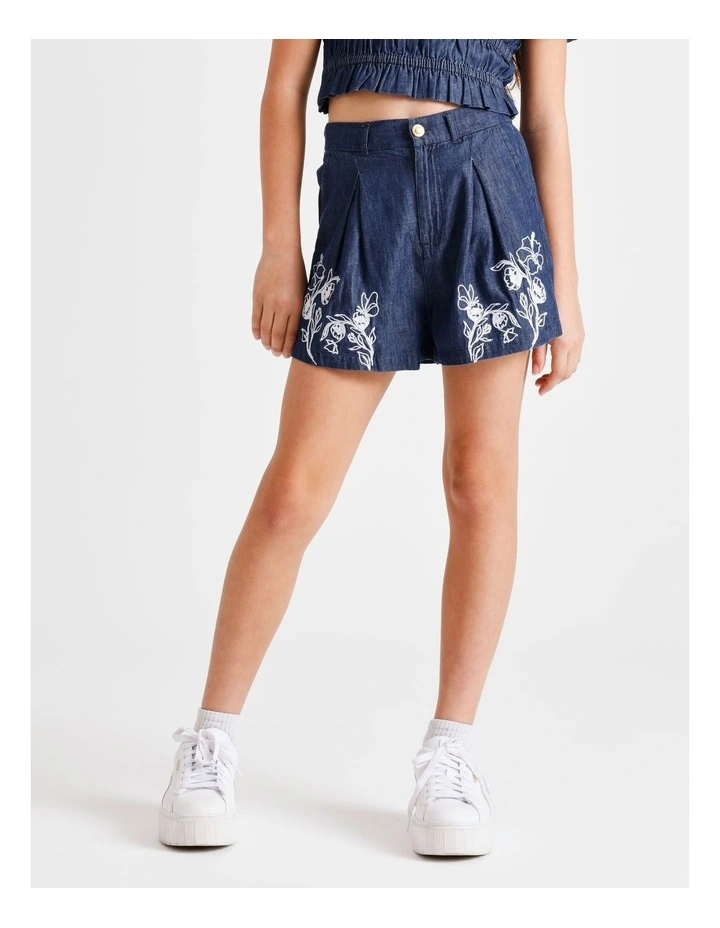 Chambray Short with Rouleaux Embroidery in Indigo image 2