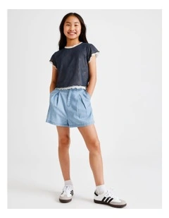 Chambray Short with Contrast Stitching in Light Wash