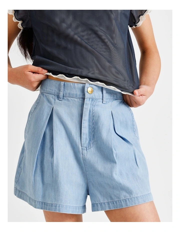 Chambray Short with Contrast Stitching in Light Wash image 2