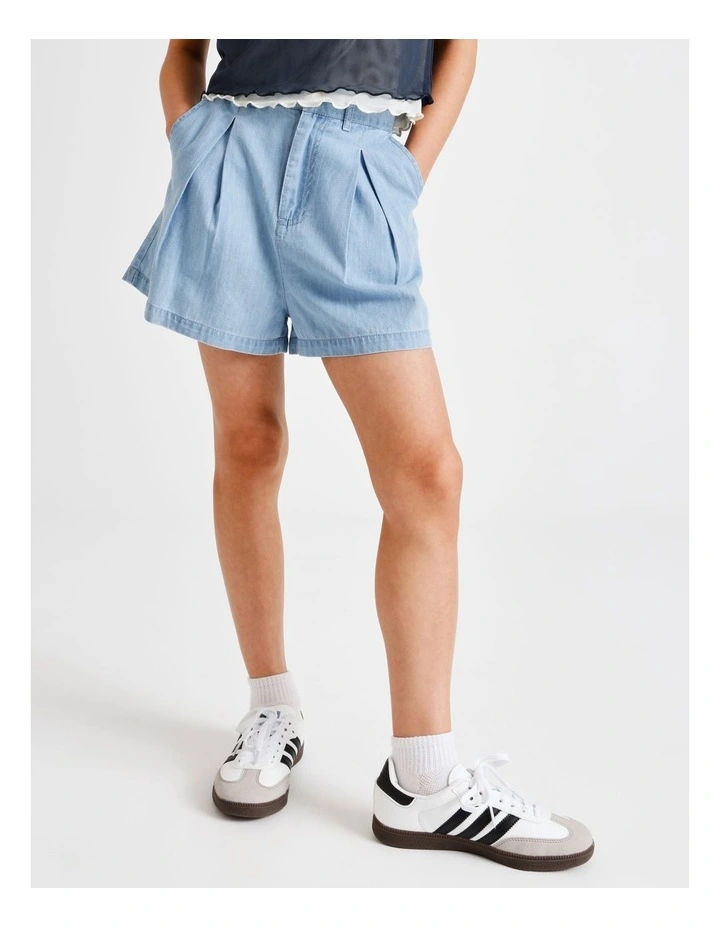 Chambray Short with Contrast Stitching in Light Wash image 3