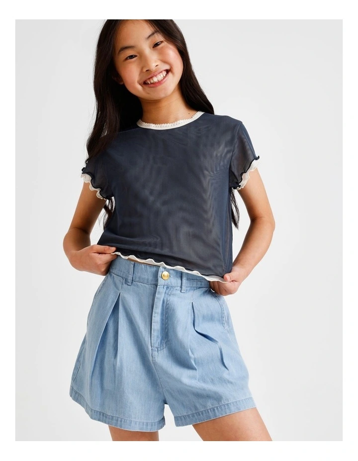 Chambray Short with Contrast Stitching in Light Wash image 4