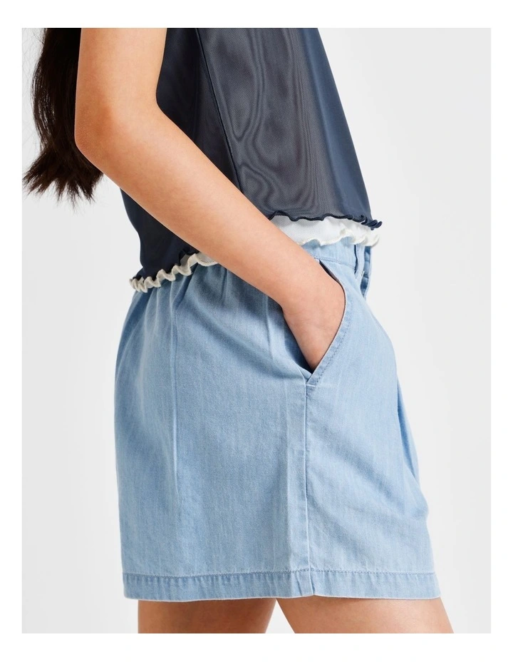 Chambray Short with Contrast Stitching in Light Wash image 5