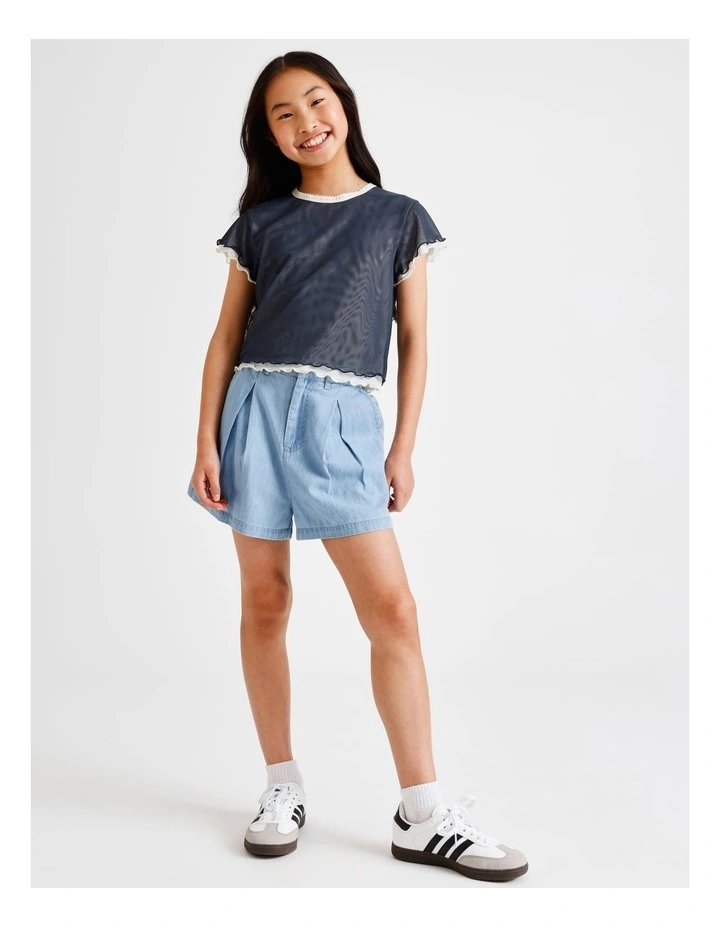 Chambray Short with Contrast Stitching in Light Wash image 7