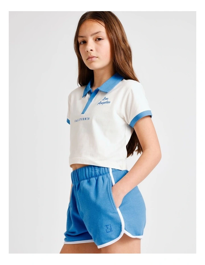 Athletic Sweat Short in Blue and White image 2