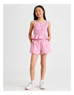 Poplin Bubble Hem Short in Floral and Dustry Pink