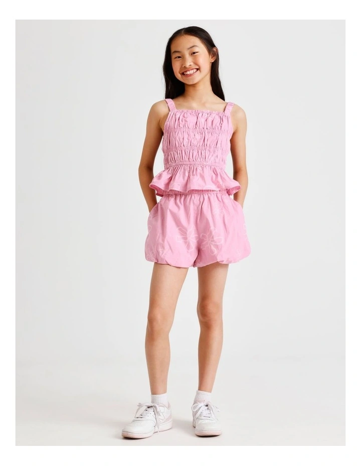 Poplin Bubble Hem Short in Floral and Dustry Pink image 1