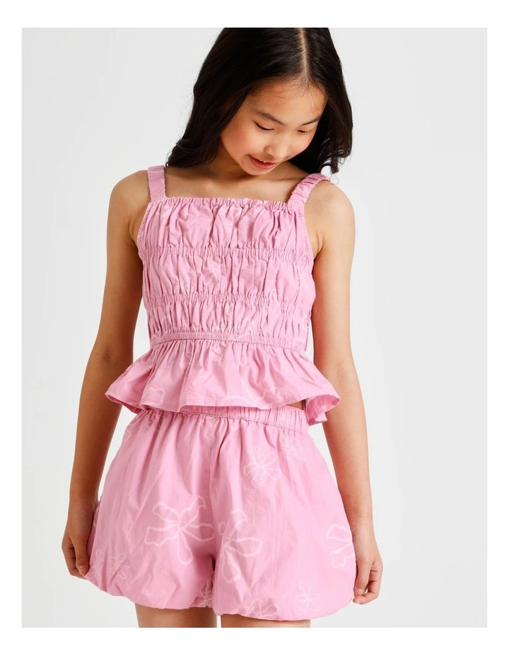 Poplin Bubble Hem Short in Floral and Dustry Pink image 2