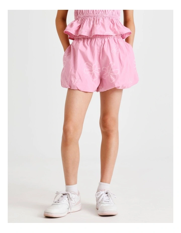 Poplin Bubble Hem Short in Floral and Dustry Pink image 3