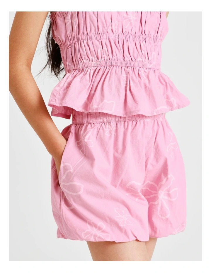 Poplin Bubble Hem Short in Floral and Dustry Pink image 4