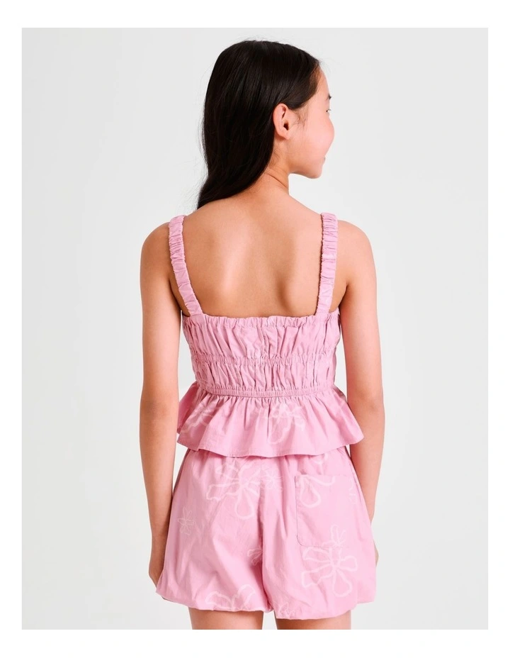 Poplin Bubble Hem Short in Floral and Dustry Pink image 5