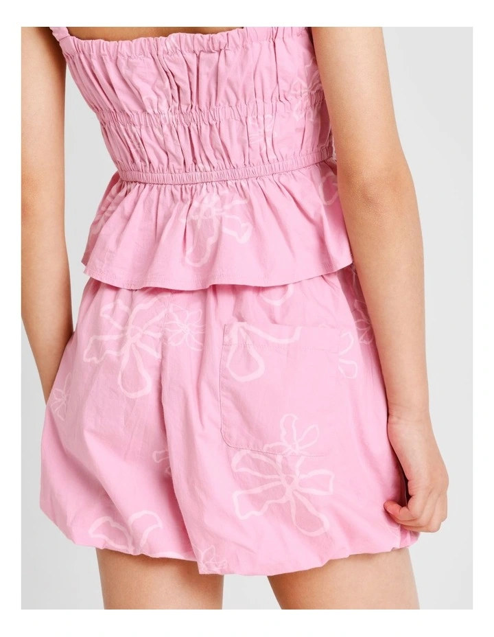 Poplin Bubble Hem Short in Floral and Dustry Pink image 6