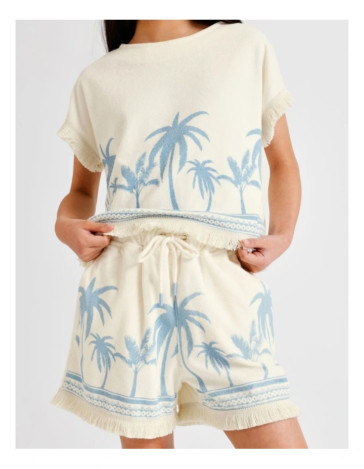 Towelling Short with Tassel in Palm Tree and Ecru image 3