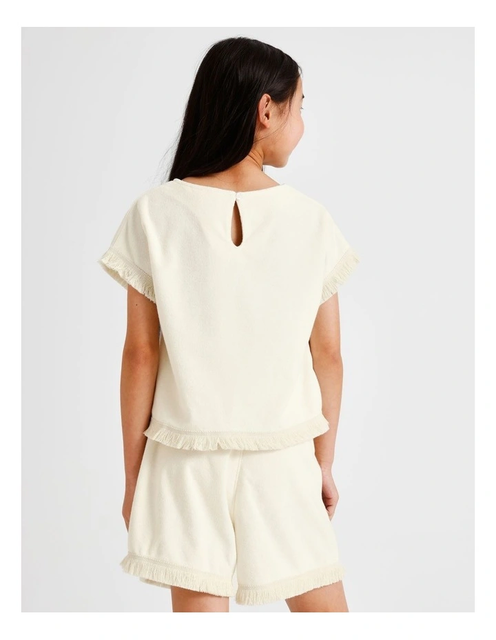Towelling Short with Tassel in Palm Tree and Ecru image 5