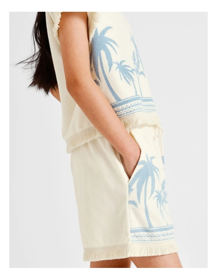 Towelling Short with Tassel in Palm Tree and Ecru image 6