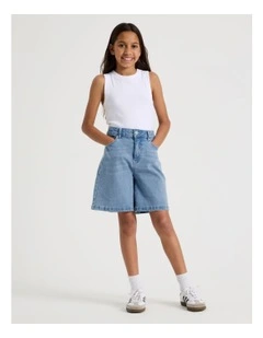 Denim Jort in Mid Blue