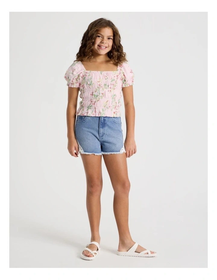 Lace Insert Denim Short in Mid Denim image 1