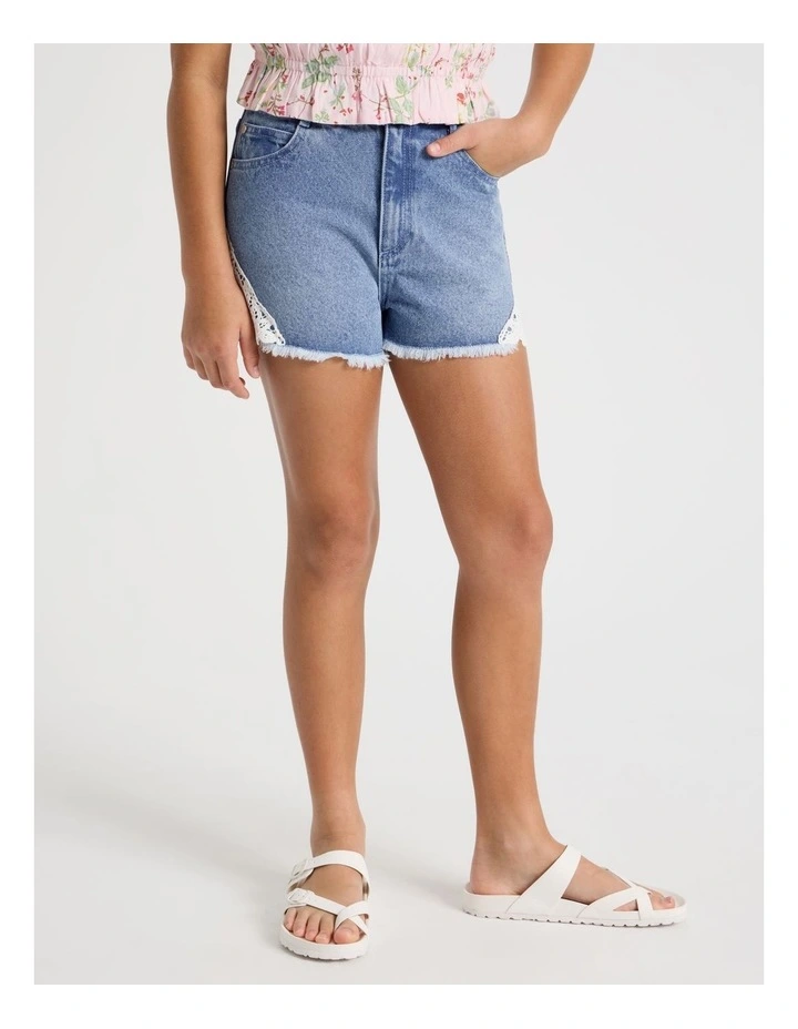 Lace Insert Denim Short in Mid Denim image 2
