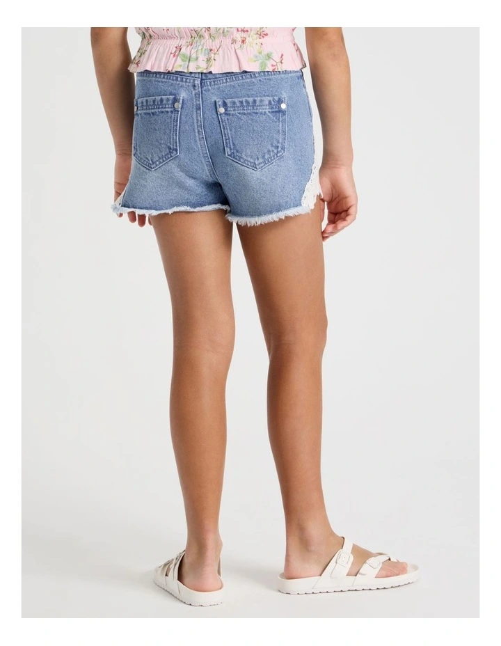 Lace Insert Denim Short in Mid Denim image 6