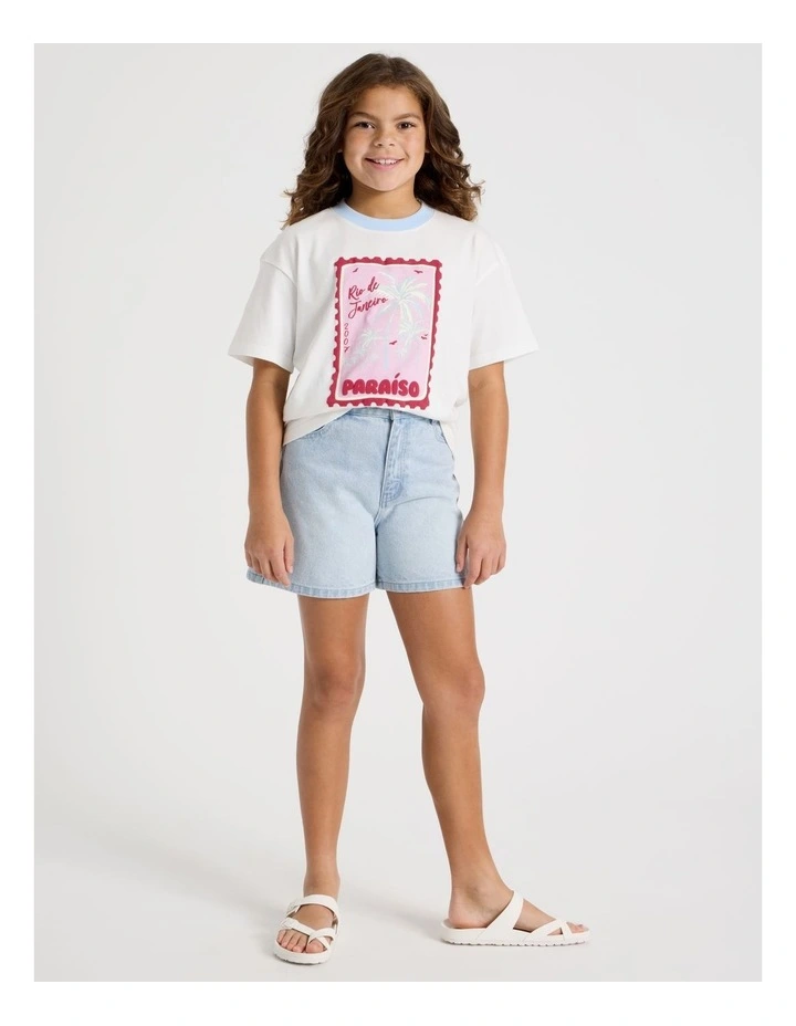 The Edit Denim Relaxed Short in Light Denim image 1