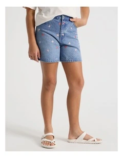 The Edit Denim Relaxed Short in Mid Wash Denim