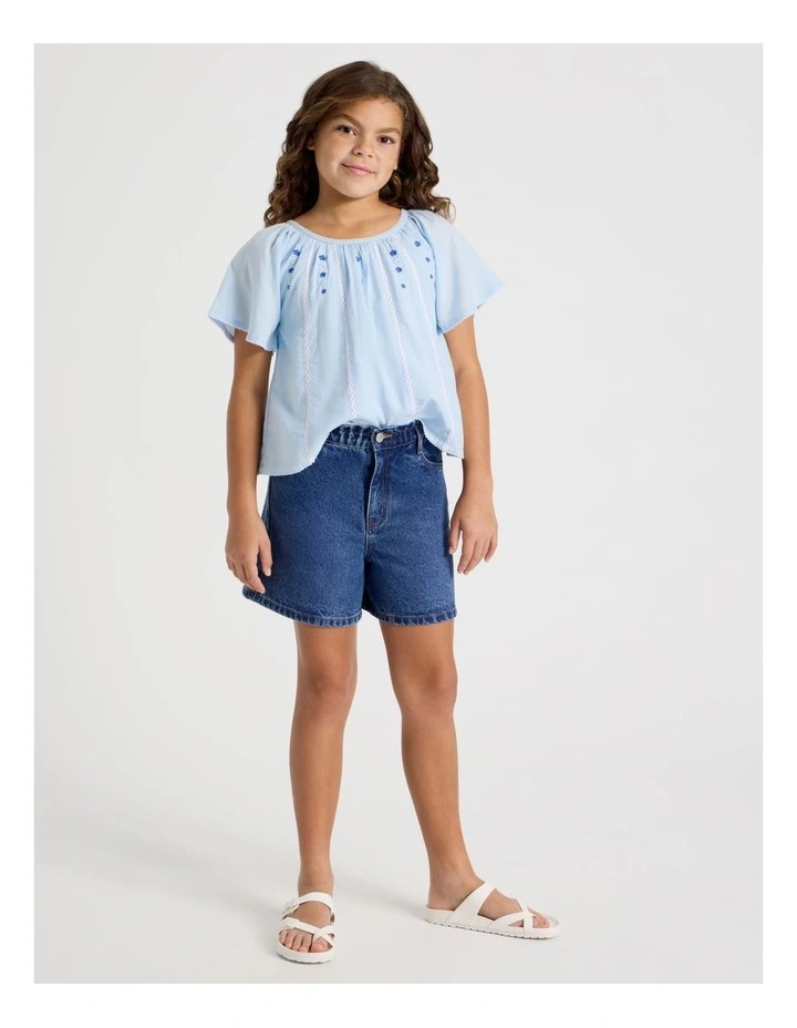 Paperbag Denim Short in Dark Blue Denim image 1