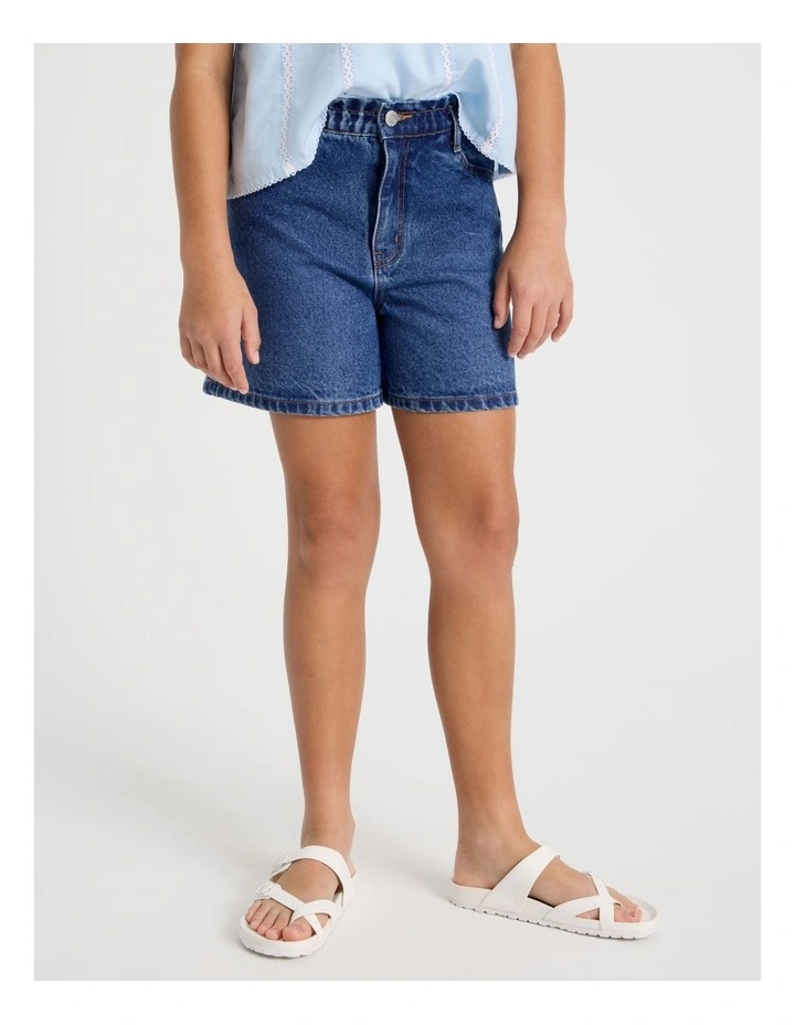 Paperbag Denim Short in Dark Blue Denim image 2