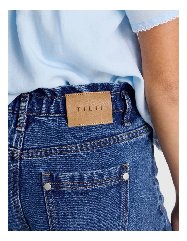 Paperbag Denim Short in Dark Blue Denim image 4