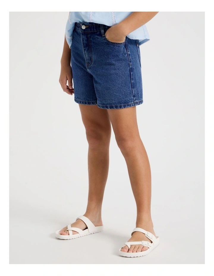 Paperbag Denim Short in Dark Blue Denim image 5