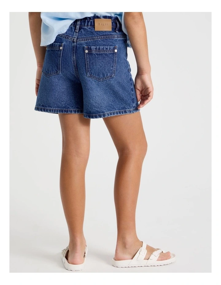 Paperbag Denim Short in Dark Blue Denim image 6