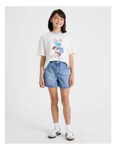 Paperbag Denim Short in Mid Wash Denim