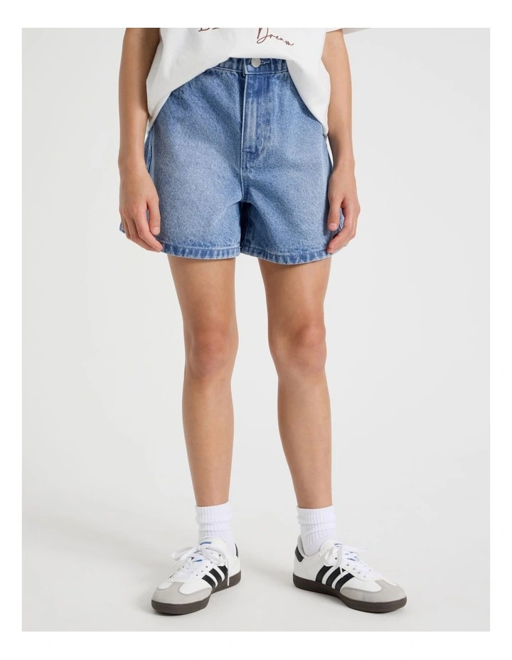 Paperbag Denim Short in Mid Wash Denim image 2