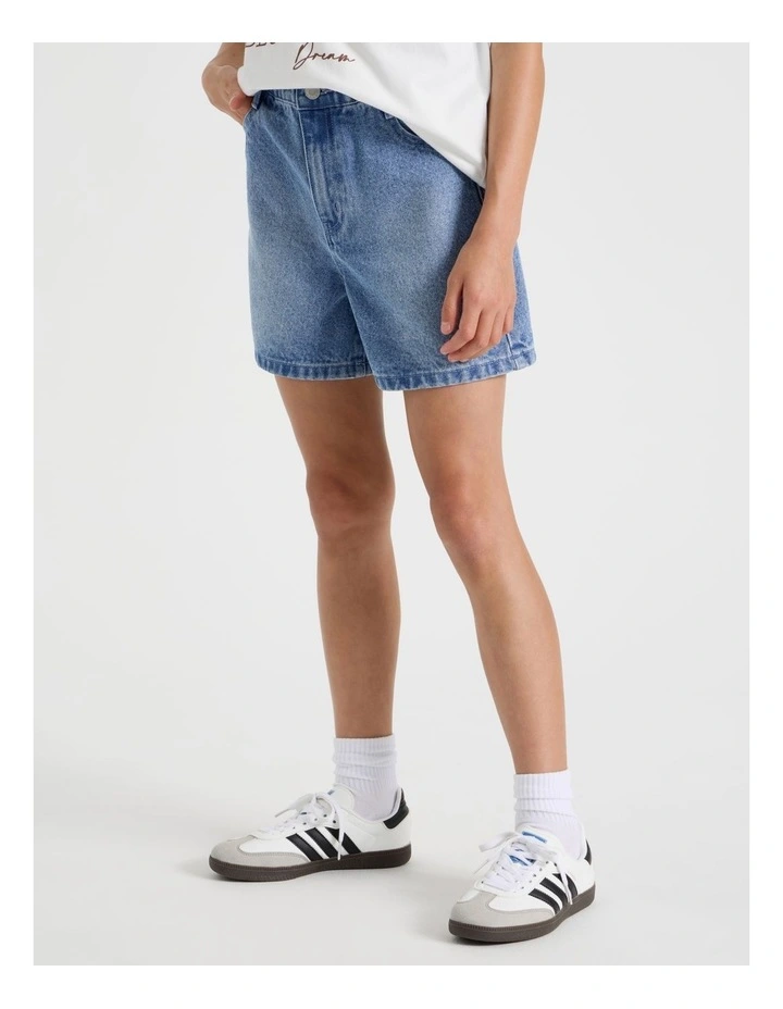 Paperbag Denim Short in Mid Wash Denim image 3