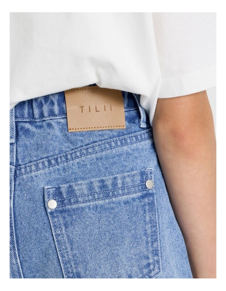 Paperbag Denim Short in Mid Wash Denim image 4