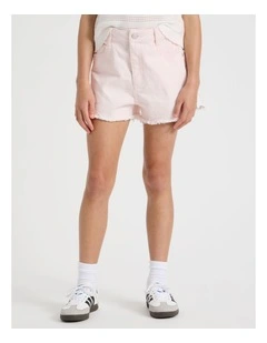 Lace Insert Denim Short in Light Pink