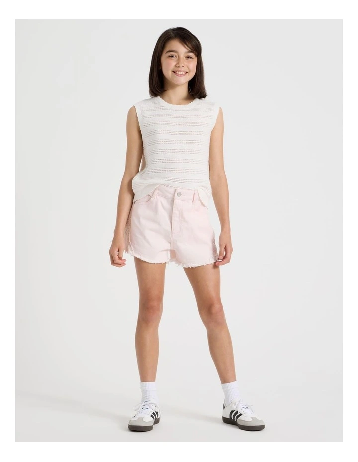 Lace Insert Denim Short in Light Pink image 2