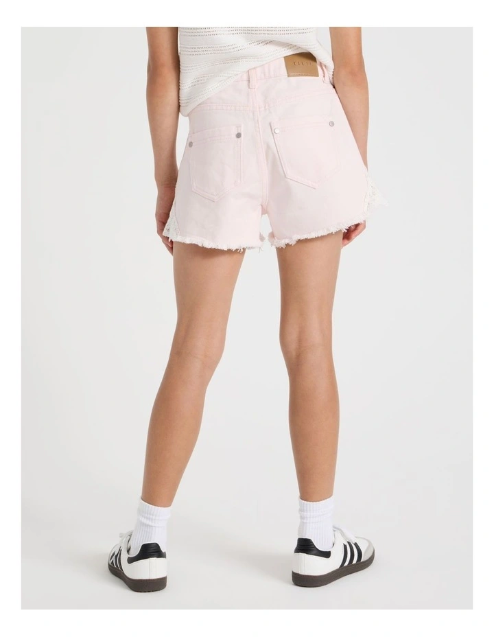 Lace Insert Denim Short in Light Pink image 6