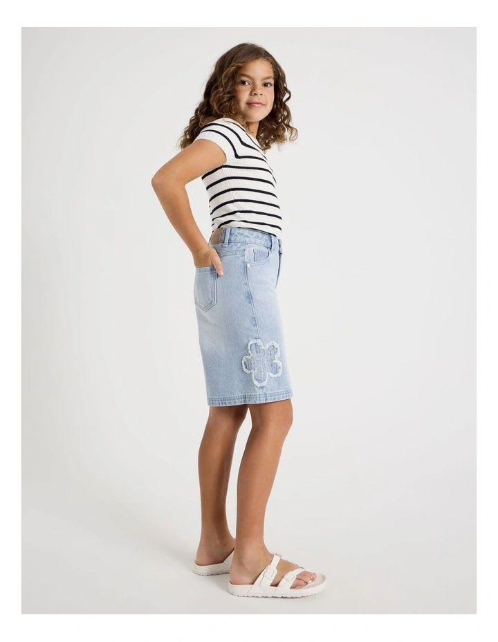 Denim Jort with Frayed Daisy Technique in Light Wash Denim image 3