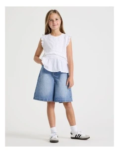 Denim Jort in Mid Wash Denim