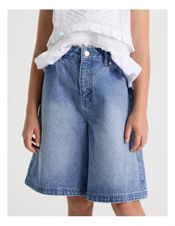 Denim Jort in Mid Wash Denim image 2