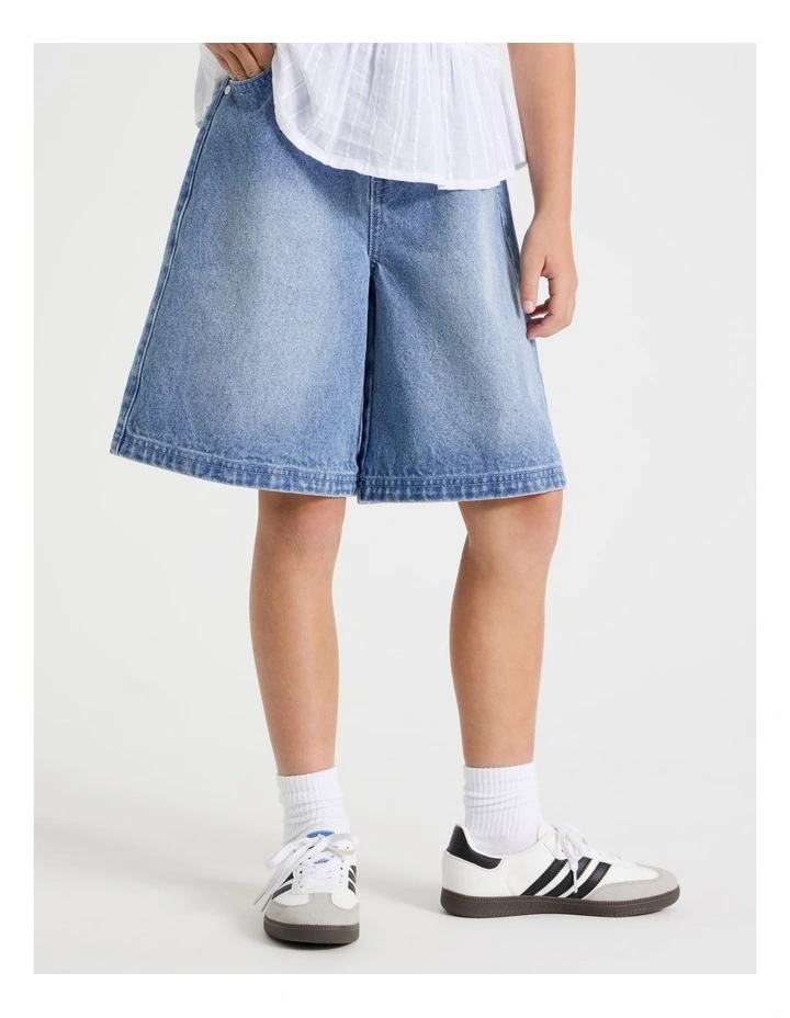 Denim Jort in Mid Wash Denim image 3