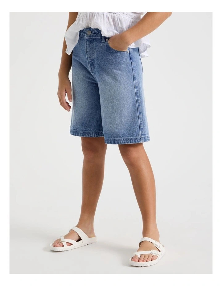 Denim Jort in Mid Wash Denim image 4