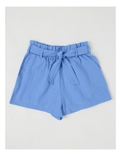 Textured Short with Tie Waist in Blue