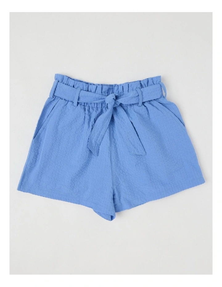 Textured Short with Tie Waist in Blue image 1