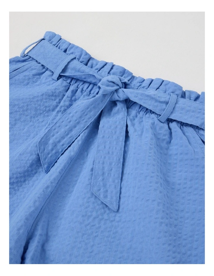 Textured Short with Tie Waist in Blue image 2
