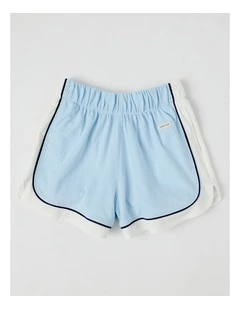 Terry Athletic Shorts with Piping Detail in Light Blue