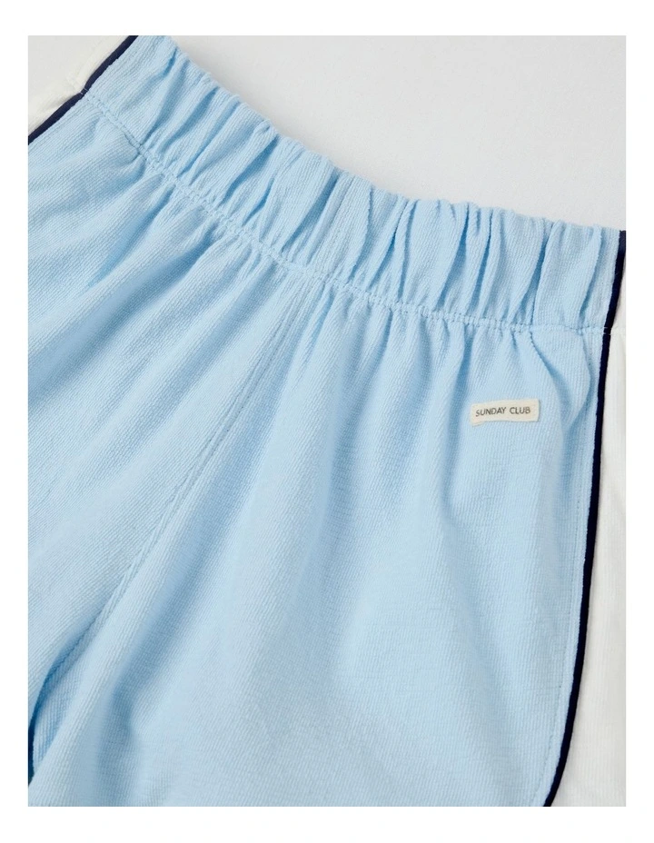 Terry Athletic Shorts with Piping Detail in Light Blue image 2