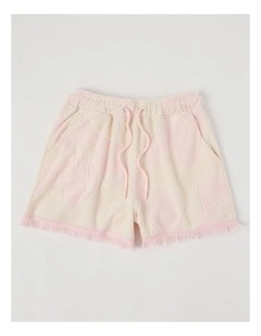 Terry Towelling Short with Floral Jacquard in Cream