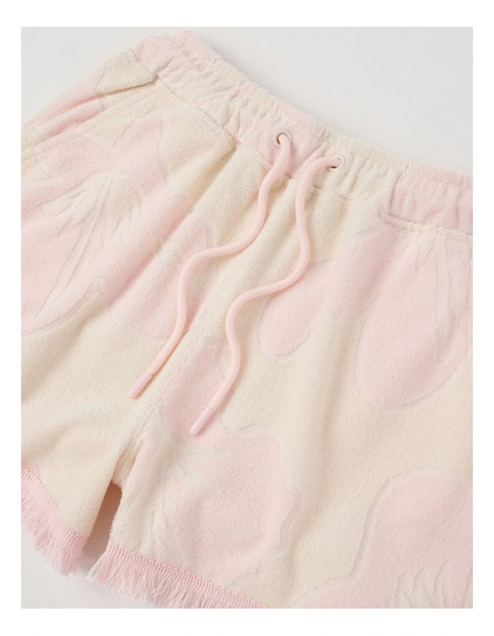 Terry Towelling Short with Floral Jacquard in Cream image 2