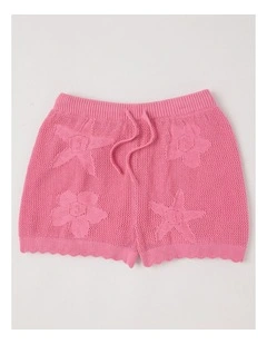 Knit Short with Ocean Motif Intarsia in Pink